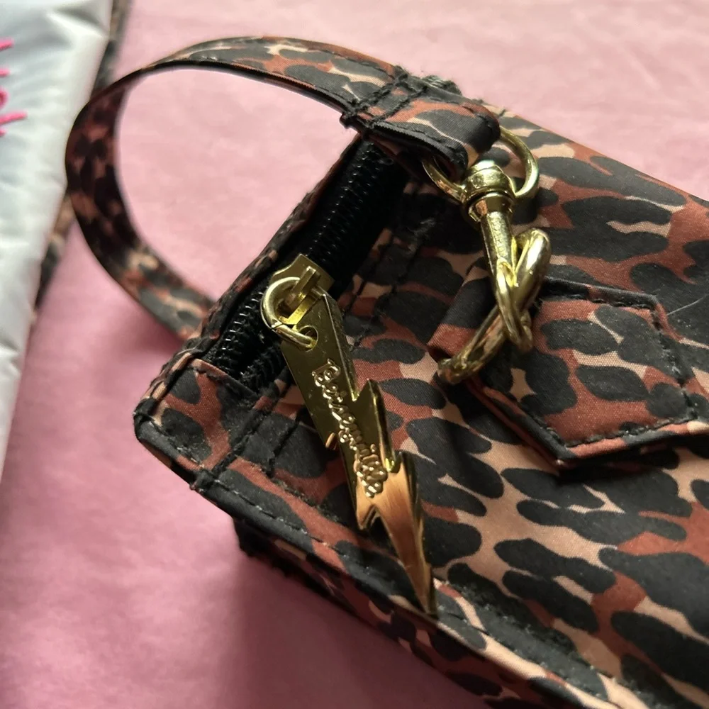 Betsey Johnson rocker chick leopard gold vintage baby diaper bag nwt rockabilly
